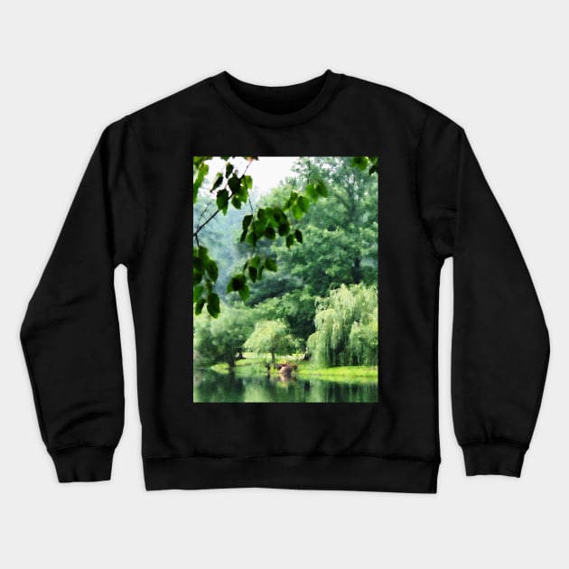 Summer - Weeping Willow in the Mist Crewneck Sweatshirt by SusanSavad